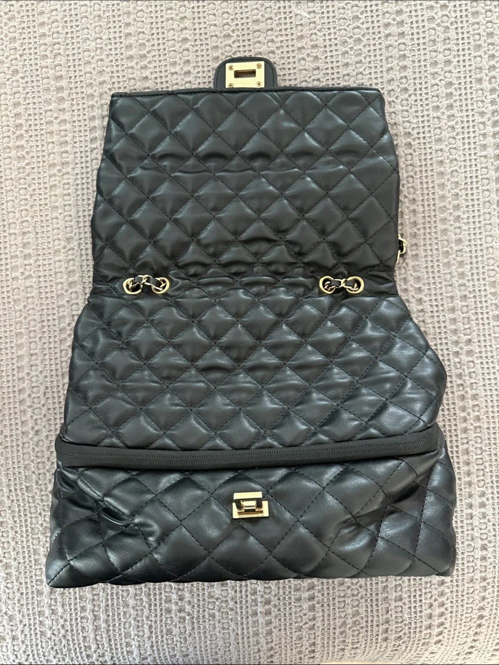 CARTHAN Ruthie Black Quilted Diaper Bag Crossbody Chain Strap